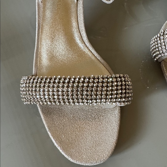 Brand new Loeffler Randall champagne suede sparkly ankle tie sandals. - Picture 2 of 5